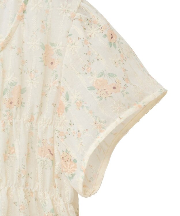 earth music&ecology フラワープリント刺繍ブラウス Pink Orange