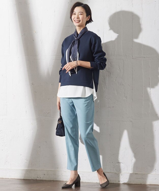 J.PRESS LADIES S 【洗える】ストレッチ テーパード パンツ スカイブルー系