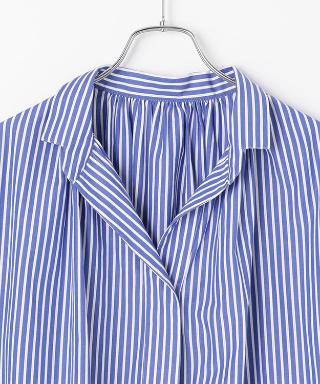 #Newans 【ANSWER for ヘルシーカジュアル】ワイドスリーブシャツ ブルー系ストライプ