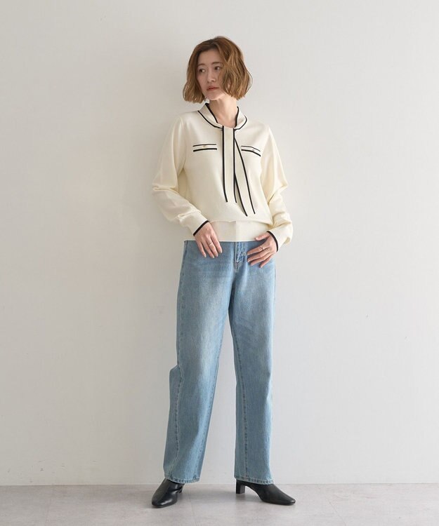 YECCA VECCA 配色ボウタイニット Ivory