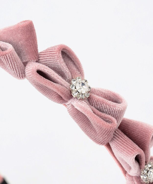 ANY KIDS ベロアリボン×ビジュー付きカチューシャ ピンク