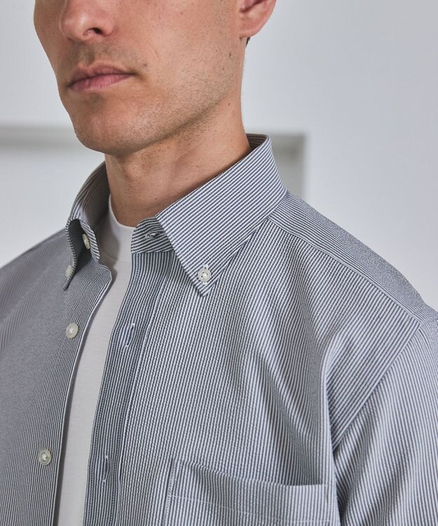 GOTAIRIKU とにかく涼しい/酷暑対応【シワになりにくい/吸水速乾】クールマックスサッカーシャツ グレー×白