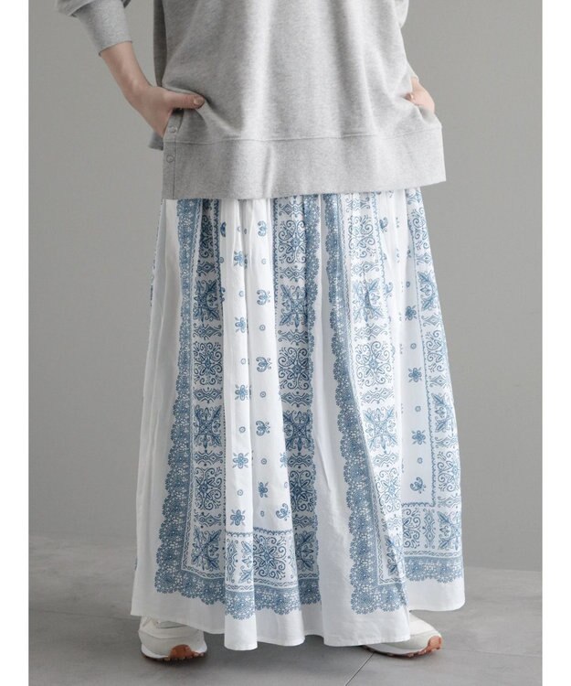 CRAFT STANDARD BOUTIQUE パネル柄マキシギャザースカート Blue