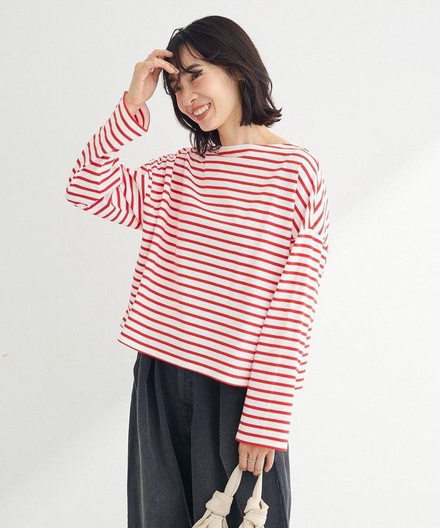 Green Parks ボックスシルエットボーダープルオーバー Red