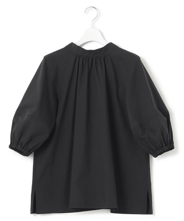 23区 L 【一部店舗限定/洗える】ハイカウントウェザーストレッチ ボウタイ付き ランタンスリーブ ブラウス ブラック系