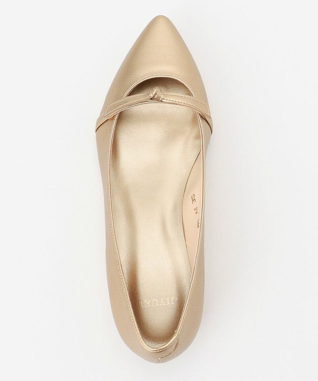 自由区 撥水リボン パンプス ゴールド系