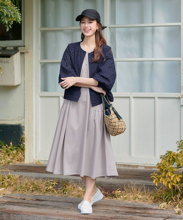 Tiaclasse 【小倉優子さん着用・洗える・接触冷感・汗ジミ防止】“サマさまカットソー”サイドティアードワンピース グレージュ