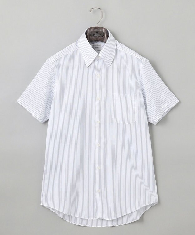 GOTAIRIKU 春夏向け【形態安定】SUMMERPREMIUMPLEATS_スナップダウンカラー 半袖ドレスシャツ(25年モデル) 白地×ネイビーストライプ