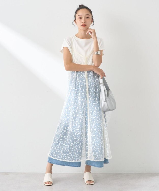 earth music&ecology チュールレースレイヤードキャミドレ Ivory