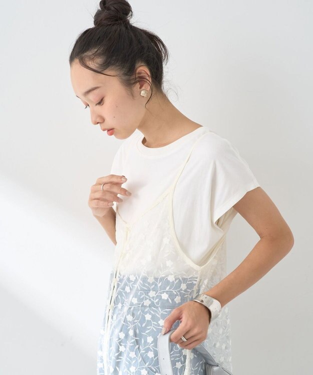 earth music&ecology チュールレースレイヤードキャミドレ Ivory