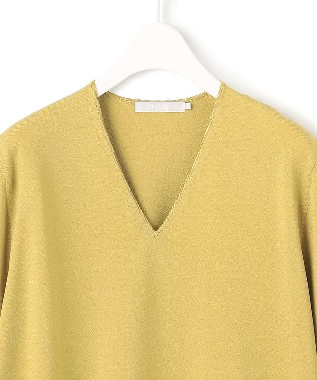 ICB 【洗える】シンセティックハイゲージ 半袖ニット クリームカーキ系