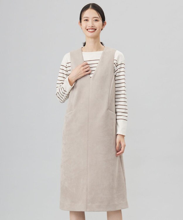 J.PRESS LADIES L 【洗える】スウェードダンボール ジャンパースカート グレージュ系