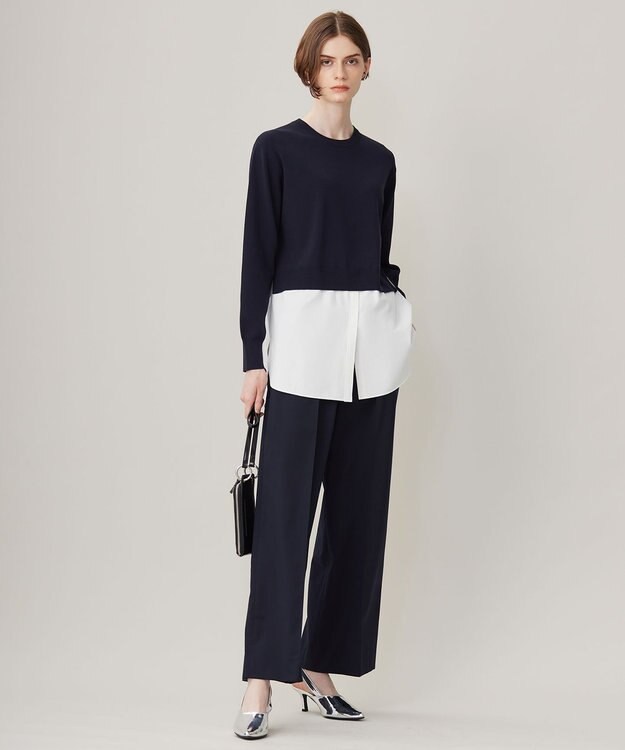 ICB 【洗える】Ｔ/Wブロード ワイドストレートパンツ ネイビー系