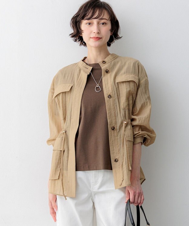 23区 【先行予約】リネンミックスシアースラブ ミリタリージャケット ベージュ系