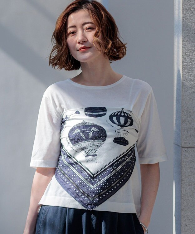 23区 manipuri  バルーンバンダナプリント シルク スカーフ ネイビー系