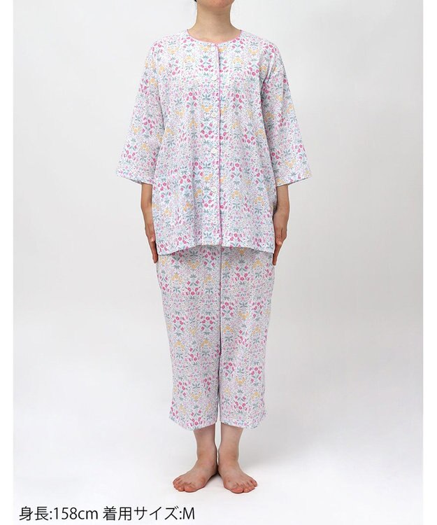 Wing パジャマ 綿100%(本体) 楊柳素材 高島ちぢみ（Ｒ） 7分袖 長袖 8分丈 レディース EP8043 ウイング／ワコール ピンク