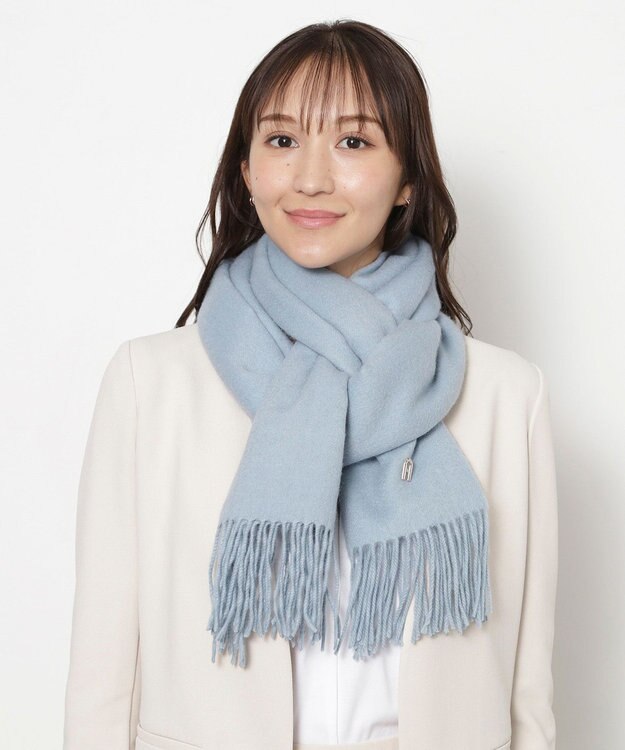 MOONBAT FURLA(フルラ）【WEB限定】ウール100％ アーチロゴ 無地ストール 190cm×60cm ペールスカイ