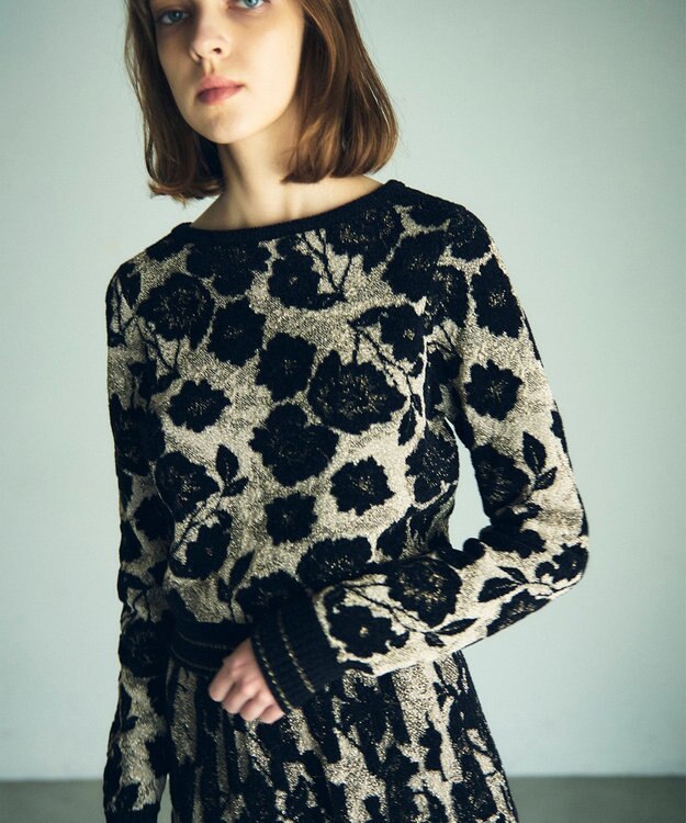 GRACE CONTINENTAL フローラルラメニットトップ ブラック