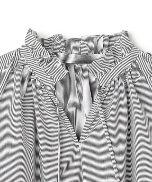 UNFILO ギャザーオーバーブラウス モノトーンストライプ