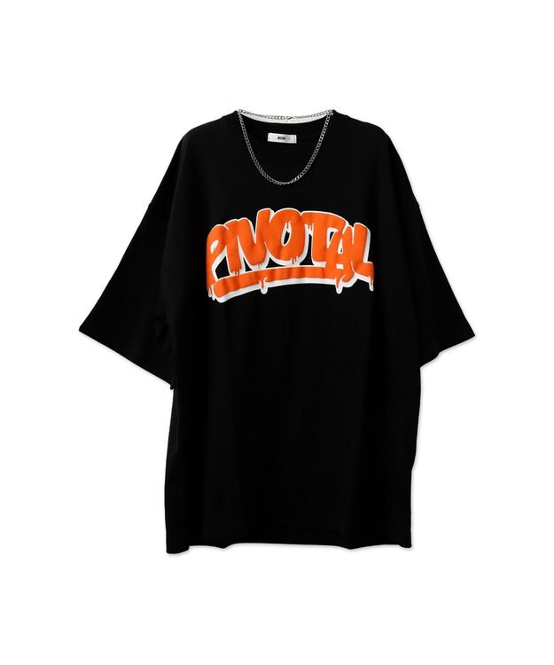 WEGO 【ユニセックス着用ITEM/ネックレス付き】アクセ付きグラフィックT（S） ブラックその他