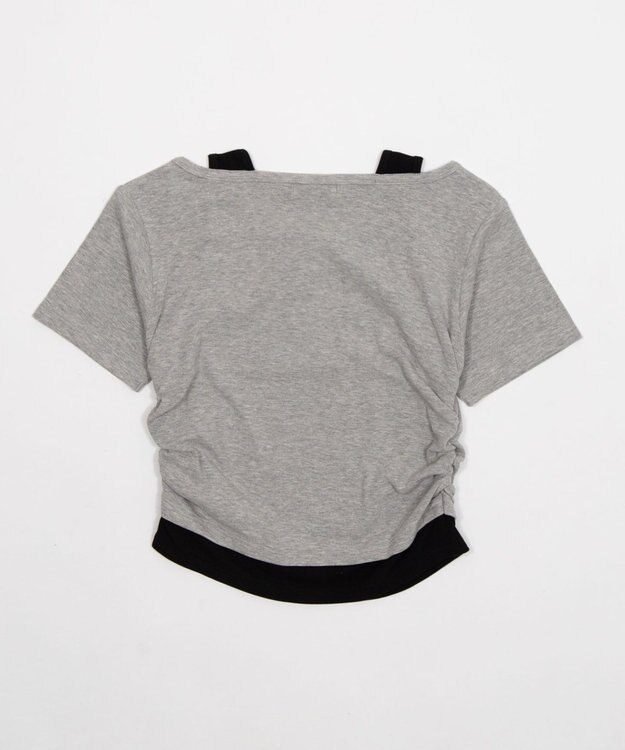 WEGO レイヤードキーネック半袖T 杢グレー