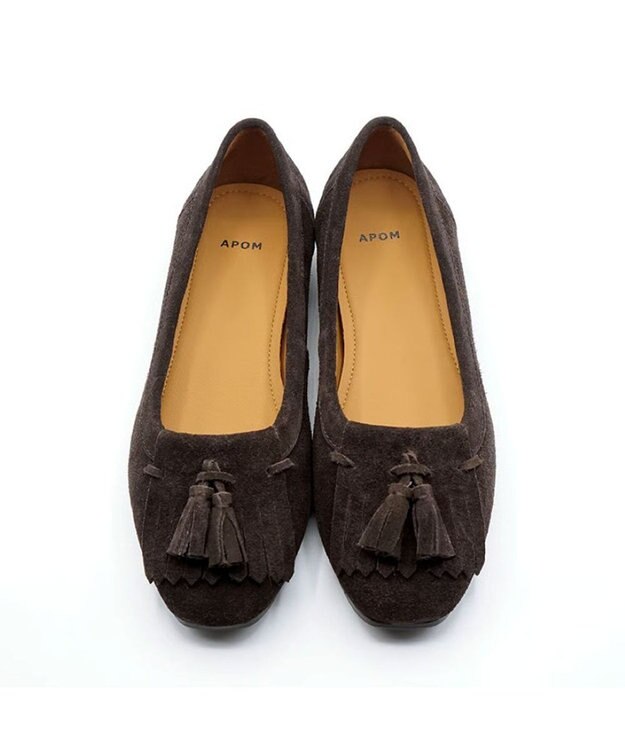 APOM キルトタッセルフラット15 ダークブラウンスエード