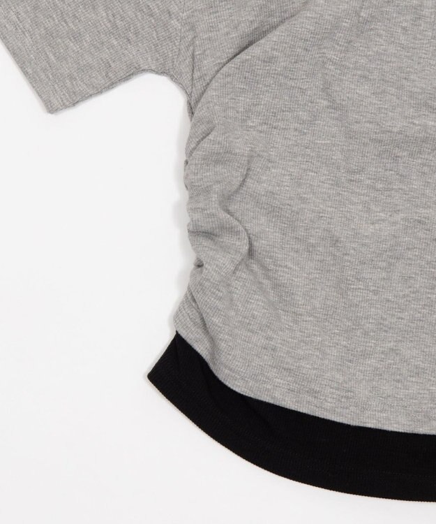 WEGO レイヤードキーネック半袖T 杢グレー