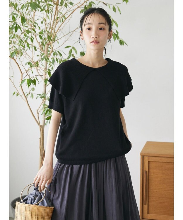 CRAFT STANDARD BOUTIQUE ＢＩＧカラー半袖ニットプルオーバー Black
