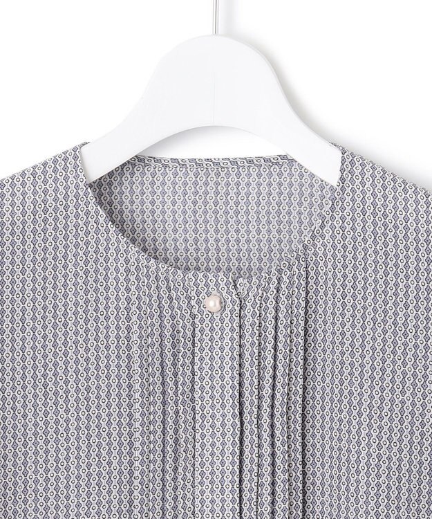 23区 L 【洗える】ヴィンテージ プリント ピンタック ブラウス サックスブループリント