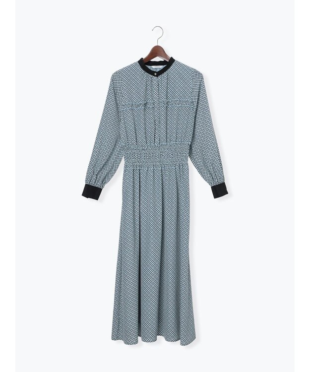 Te chichi バイカラーシャーリングワンピース ブルー