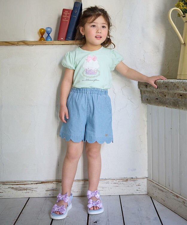 ANY KIDS 裾スカラップ ショートパンツ ブルーデニム