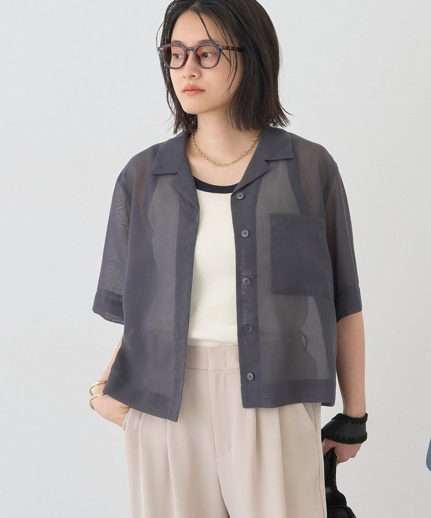 AMERICAN HOLIC シアーショート丈開襟シャツ Charcoal Gray