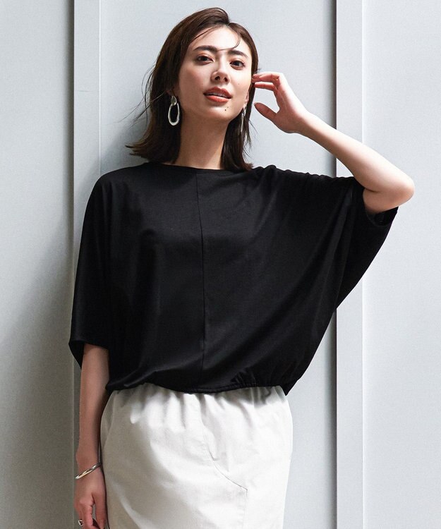 ICB L 【接触冷感・速乾・洗える】Ly.Coハイゲージ ドルマンスリーブプルオーバー ブラック系