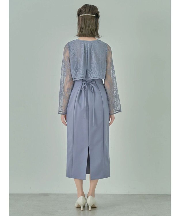earth music&ecology ＳＥＴ２点　レースブラウス付きナローワンピース Grayish Blue