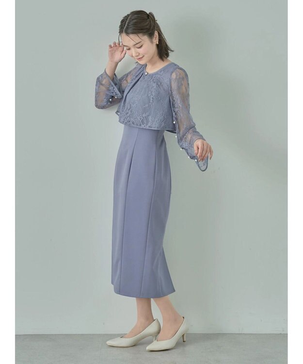 earth music&ecology ＳＥＴ２点　レースブラウス付きナローワンピース Grayish Blue