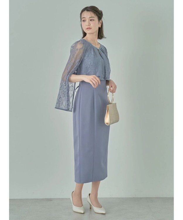 earth music&ecology ＳＥＴ２点　レースブラウス付きナローワンピース Grayish Blue