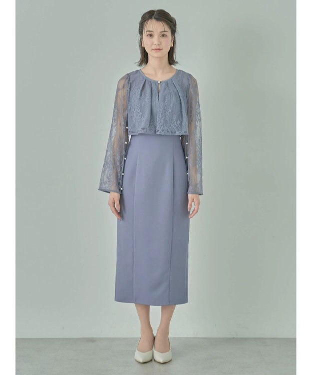 earth music&ecology ＳＥＴ２点　レースブラウス付きナローワンピース Grayish Blue