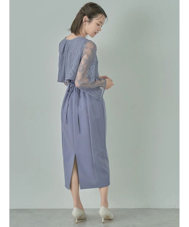 earth music&ecology ＳＥＴ２点　レースブラウス付きナローワンピース Grayish Blue