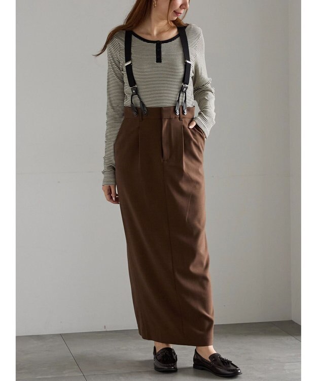 Te chichi サスペンダータイトスカート ブラウン