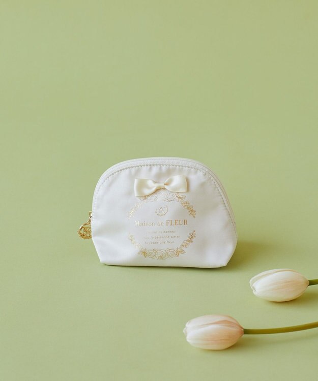 Maison de FLEUR サテンリボンラウンドポーチ Ivory