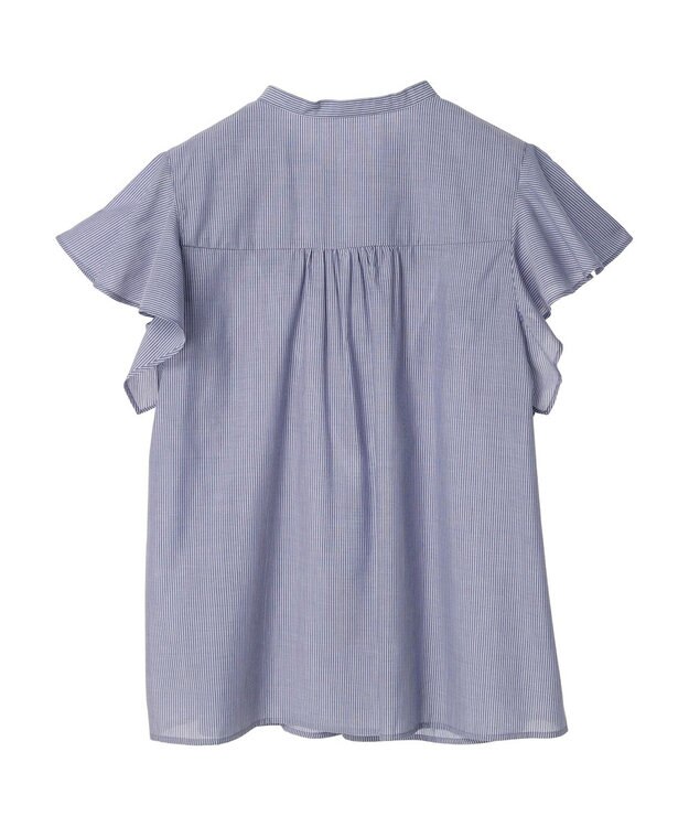 earth music&ecology ギャザーフレンチスリーブブラウス Stripe Navy