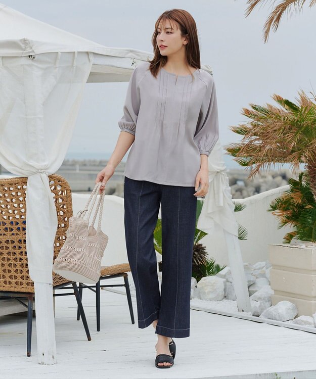 Tiaclasse 【おのののかさん着用】TCデニム切替ワイドストレートパンツ ネイビー
