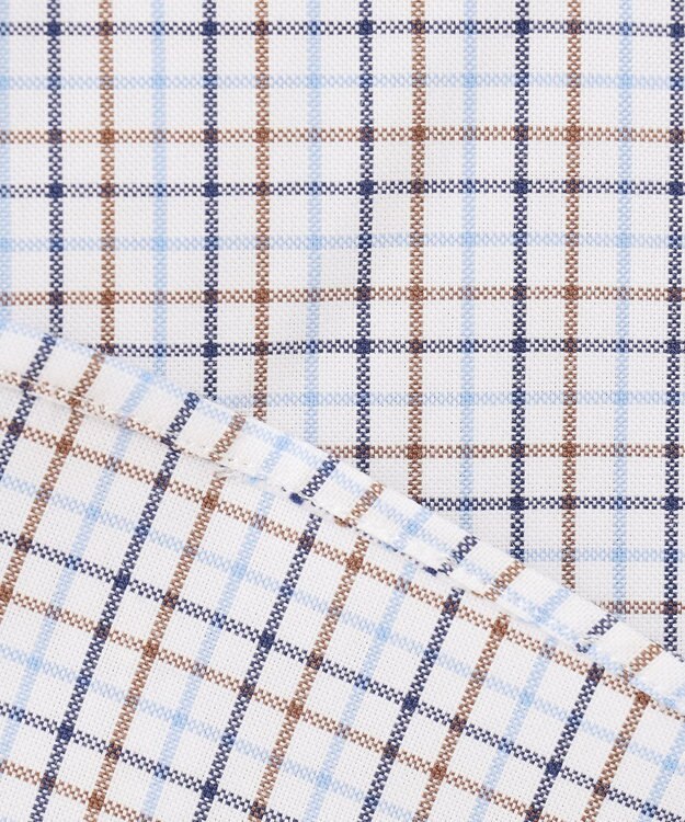 J.PRESS MEN 【EXTRA COMFORT / 形態安定・ストレッチ・抗菌防臭・速乾】ピンオックス サマーチェック 半袖シャツ/B.D. ブラウン系3