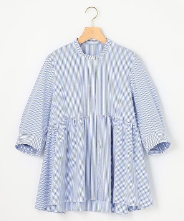 組曲 L 【WEB限定】コンパクトシャーティング ペプラムブラウス ブルーストライプ系1