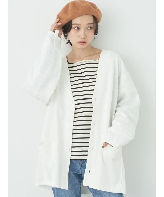 earth music&ecology ヘリンボーン調Ｖネックカーディガン Ivory