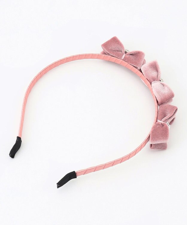ANY KIDS ベロアリボン×ビジュー付きカチューシャ ピンク