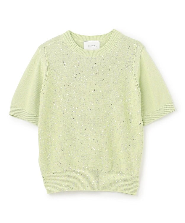 BEIGE， 【洗える】FENNEL / コットンスパンコール半袖ニット Sage