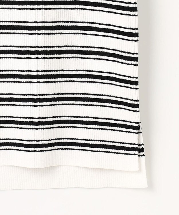 23区 L 【洗える】レーヨンポリエステルストレッチ 5分袖 ニット オフホワイトxブラックボーダー