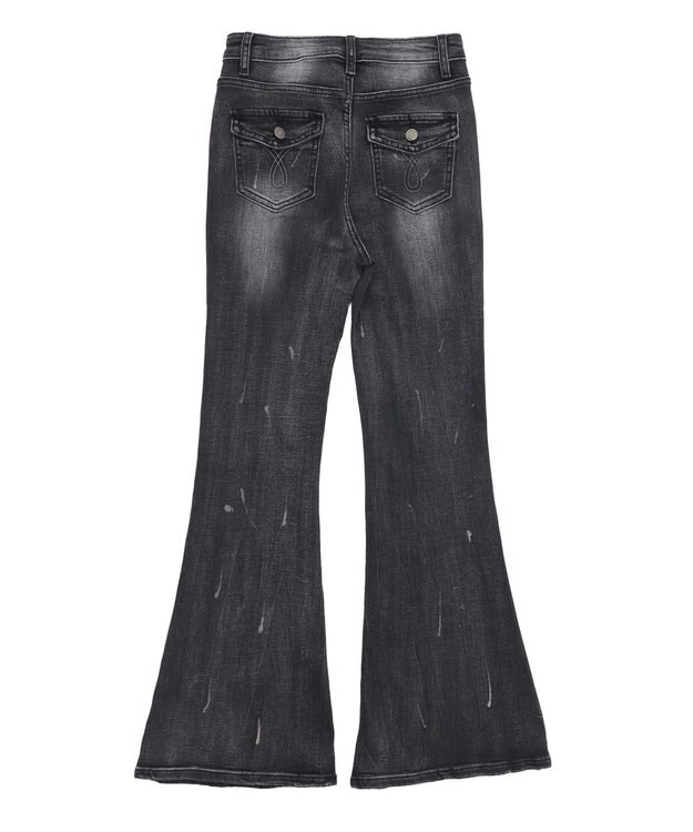 WEGO 【美脚】ダメージフレアデニム ブラック