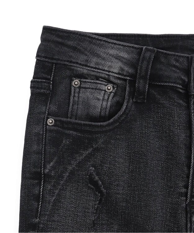 WEGO 【美脚】ダメージフレアデニム ブラック